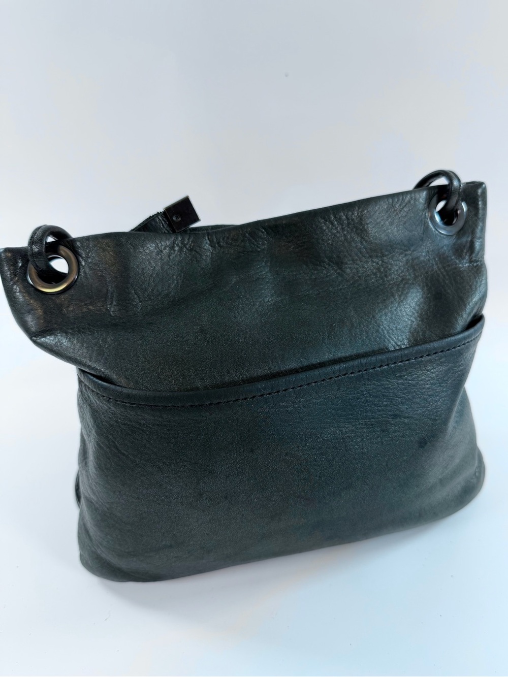 Margot Black Leather Shoulder Bag Y2K Minimalist Organizer Purse
